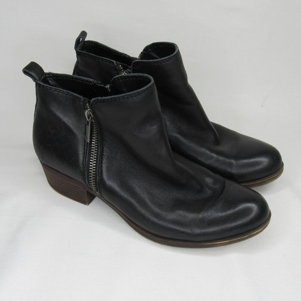 Lucky Brand Black Leather BASEL Heeled Ankle Boot Bootie Women's 7